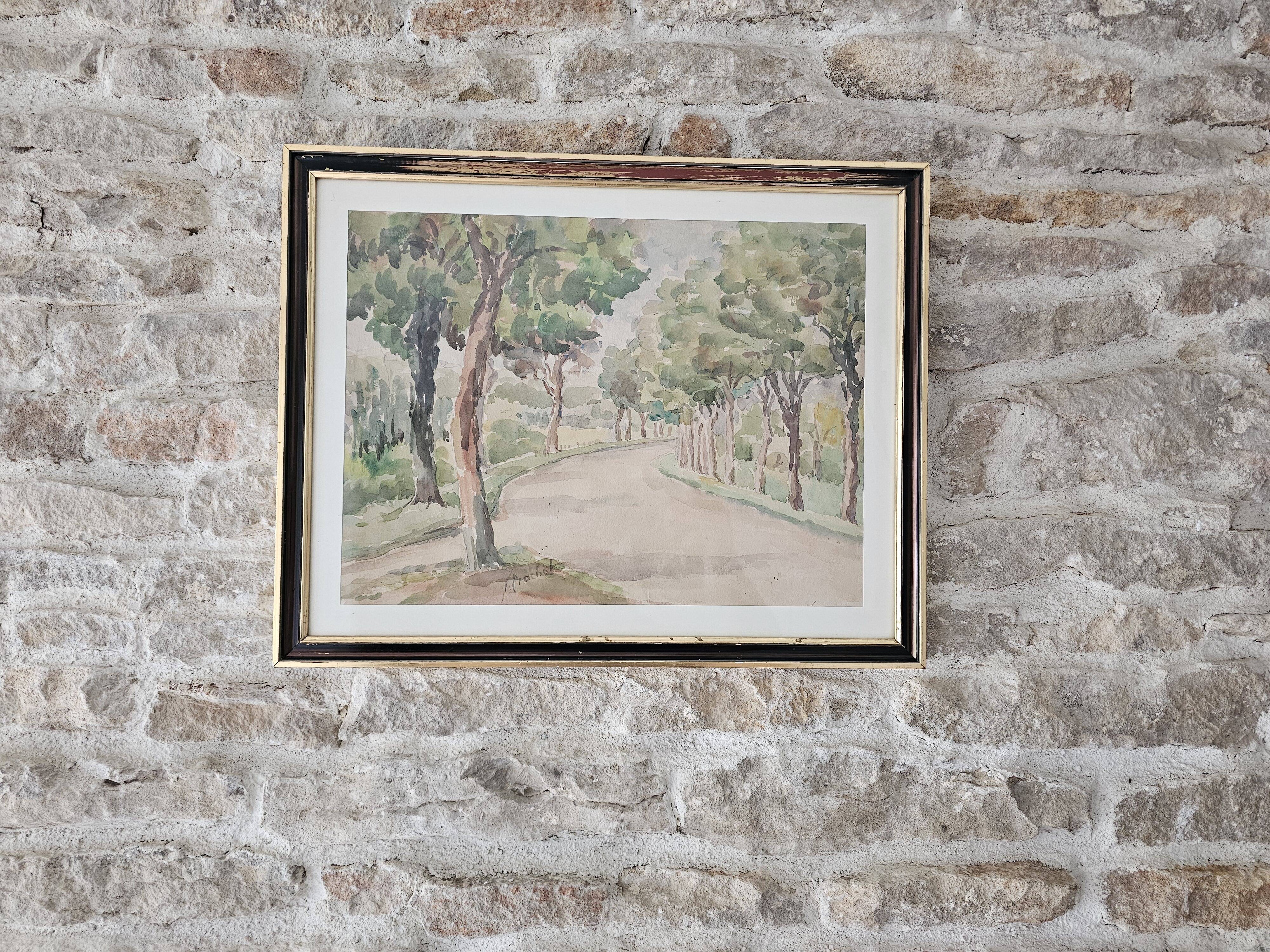 Painting - Watercolor Park Alleys signed Prochot