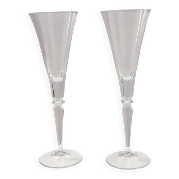 Pair of Vintage Transparent Crystal Flutes attributed to Baccarat