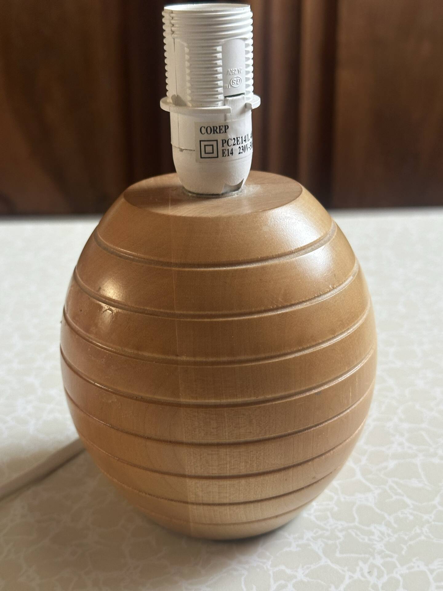 Turned and grooved wooden lamp base – 1980s
