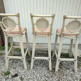 3 white stools vintage bar bamboo wicker rattan