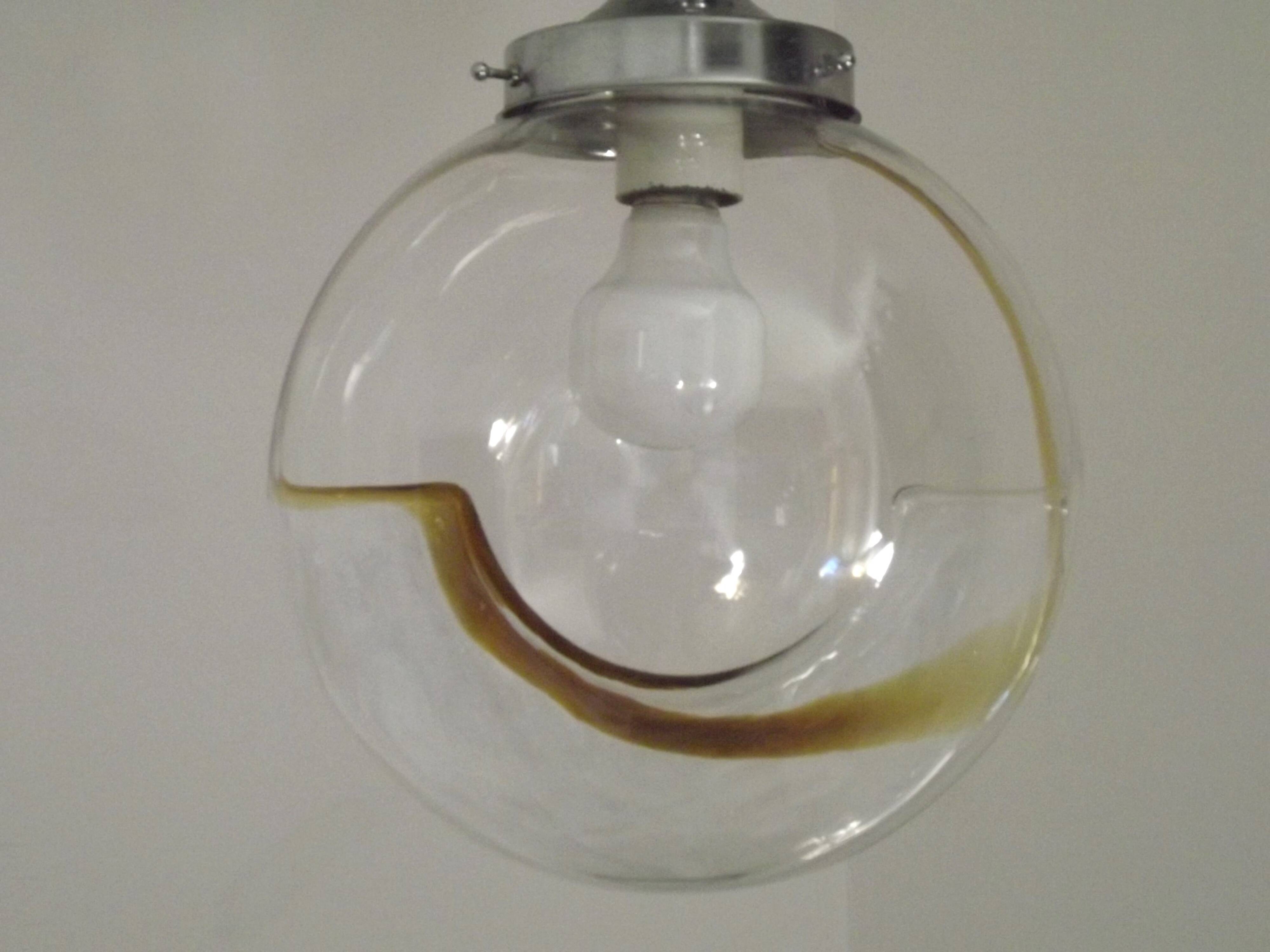 Vintage Murano Glass Globe Pendant Ceiling Light Amber Wave Mazzega Style