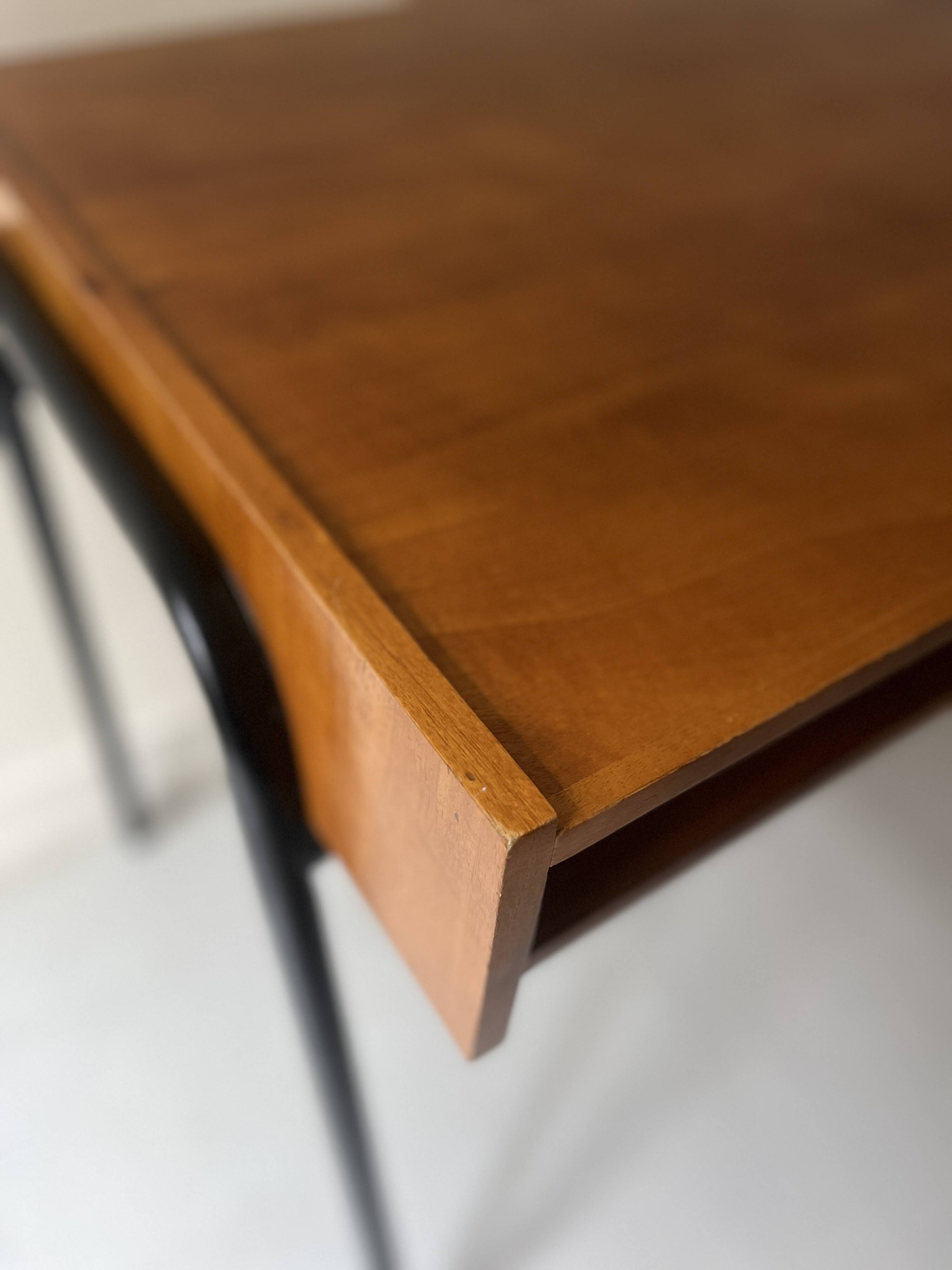 Desk in wood and black metal design 1950