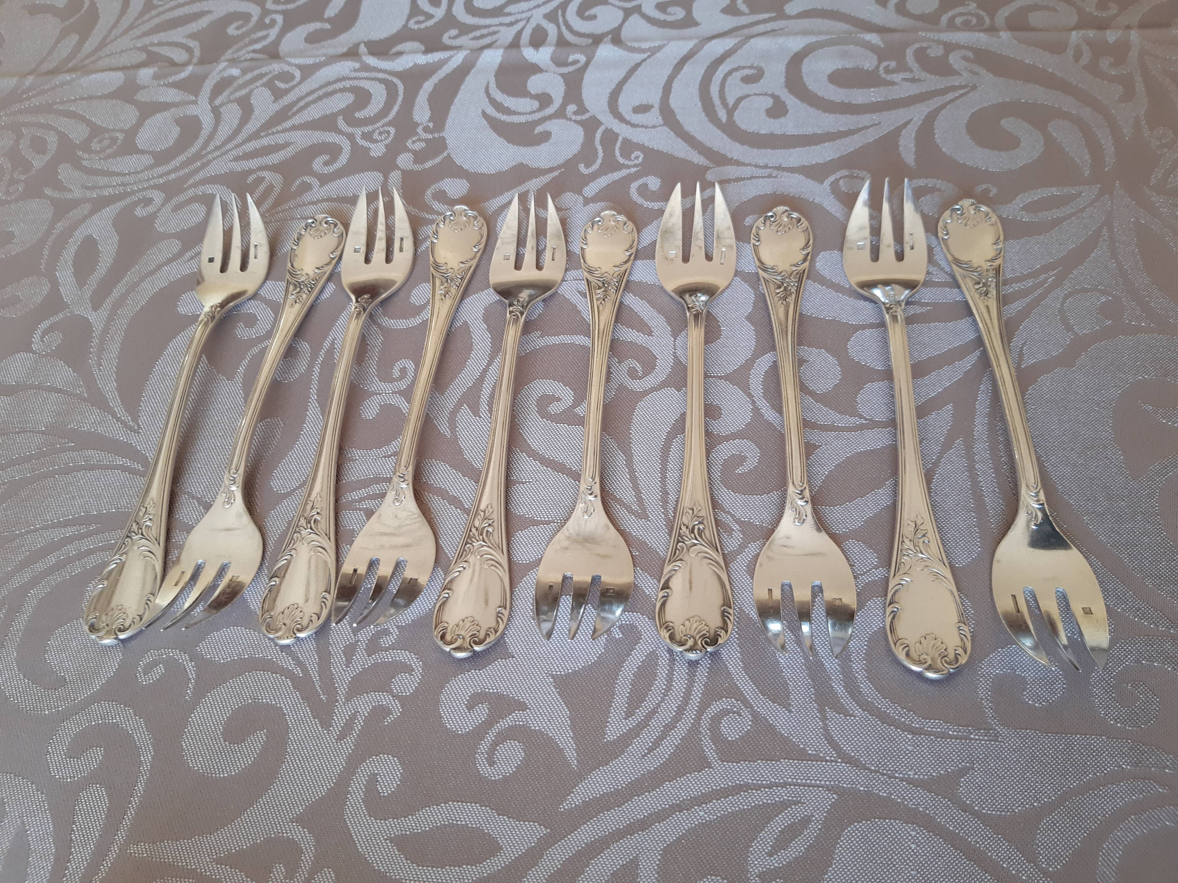 Christofle Marly, 10 silver metal oyster forks