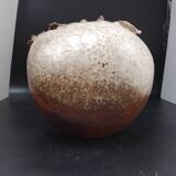 Grand Vase Boule architecturé en grès signé  Jacques Laroussinie La Borne Lerat?