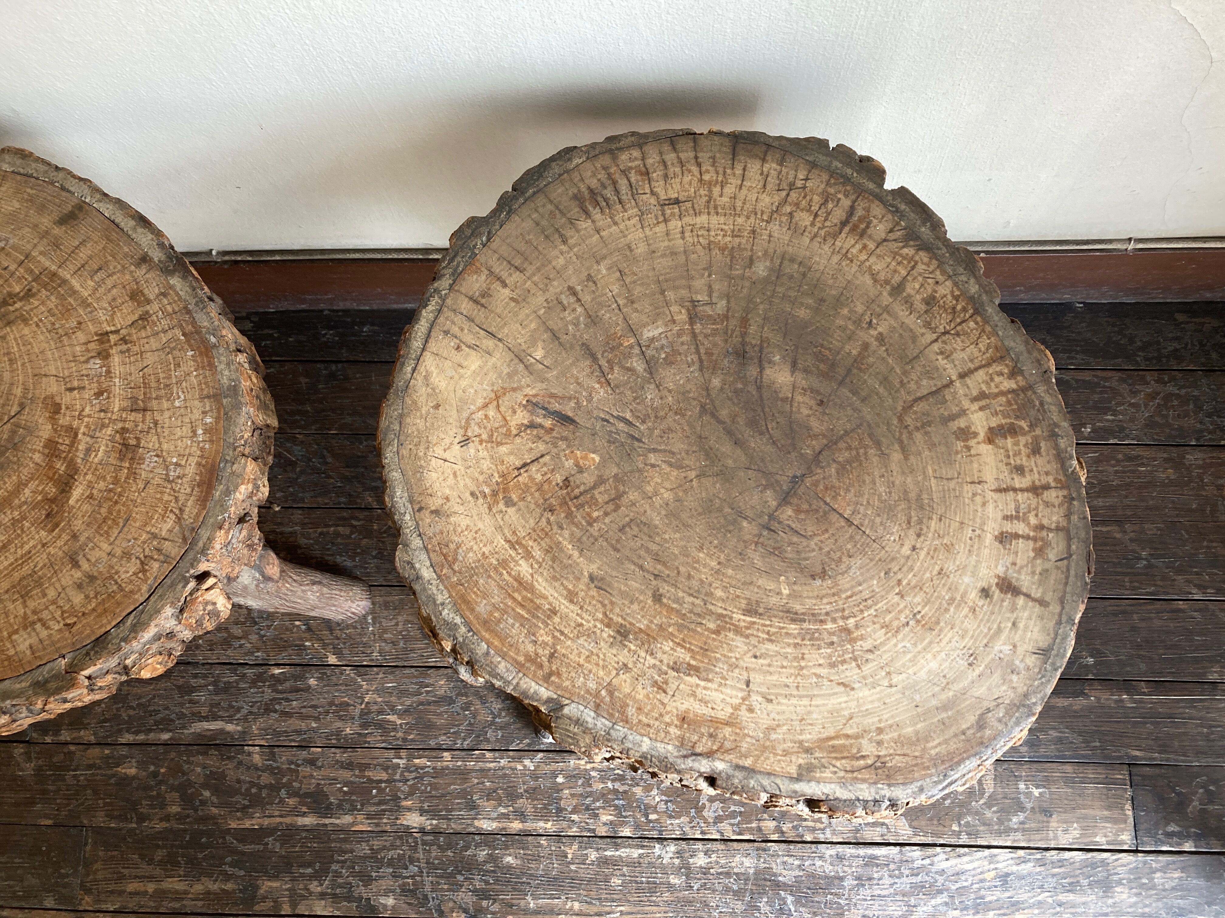 Pair of mountain coffee tables made of logs 1970