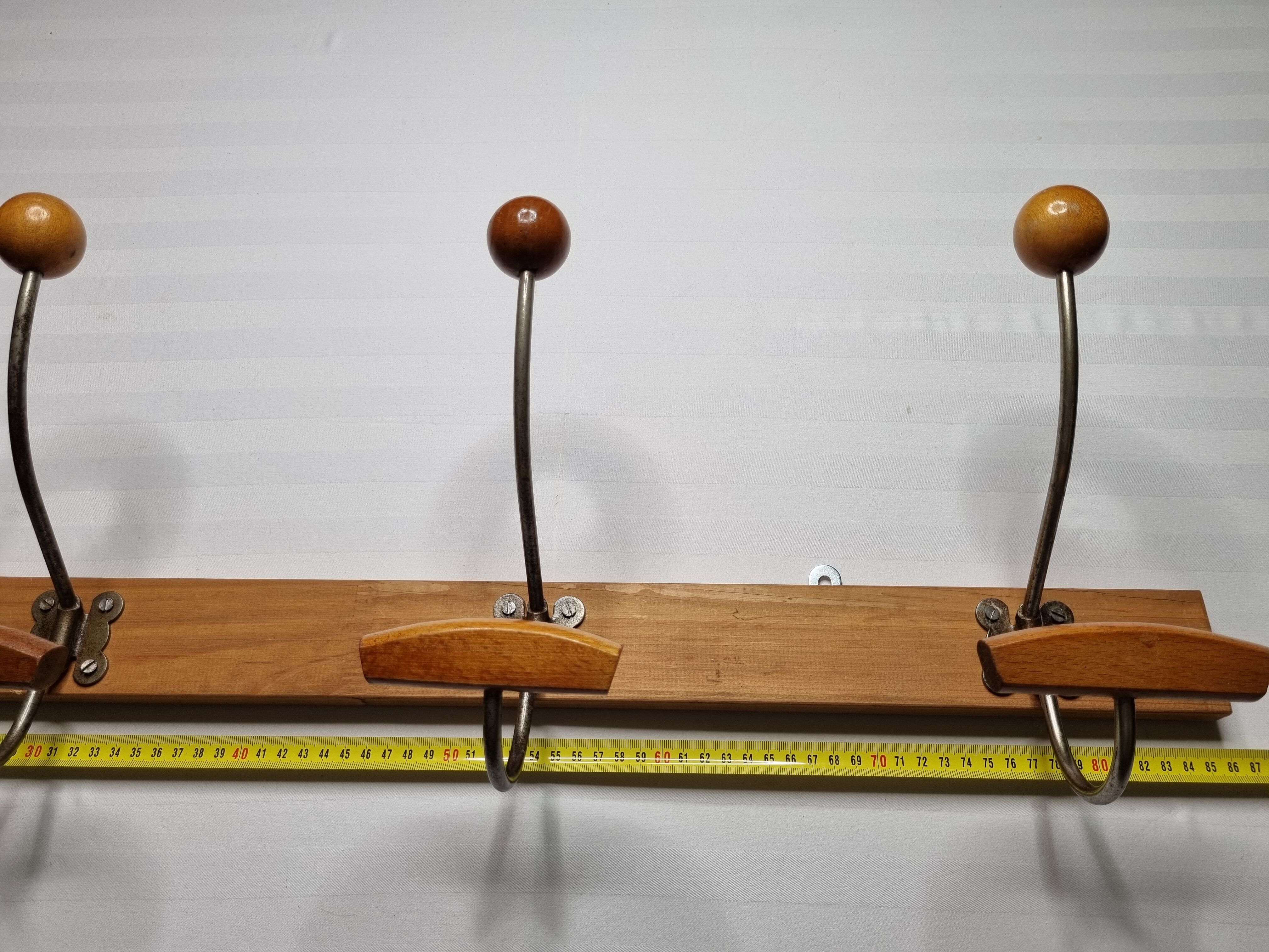 Wall coat rack "bistrot" in metal and wood 1900, 4 hooks