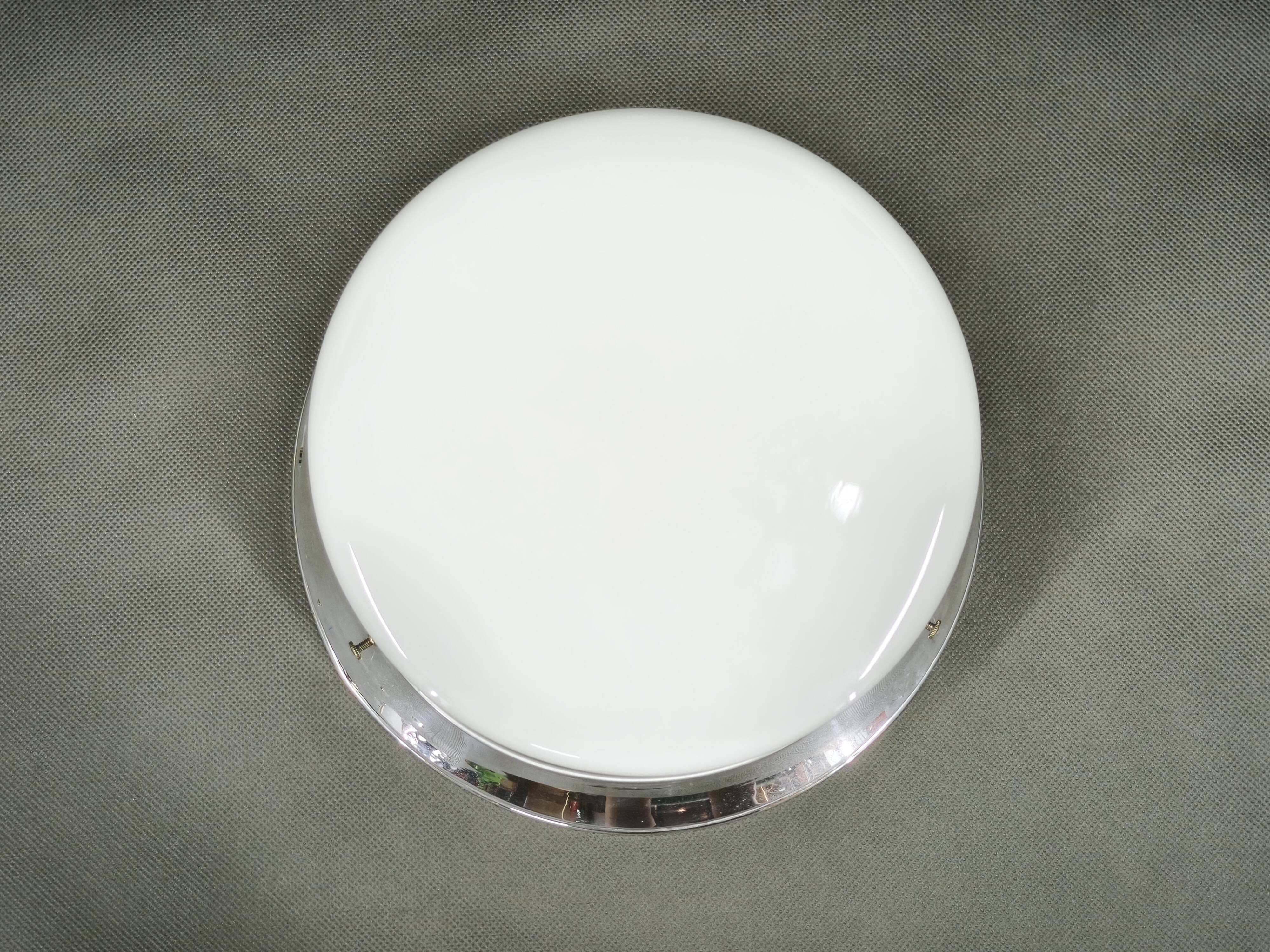 1930s Bauhaus Chrome and Opaline Glass Ceiling Light, Czechoslovakia