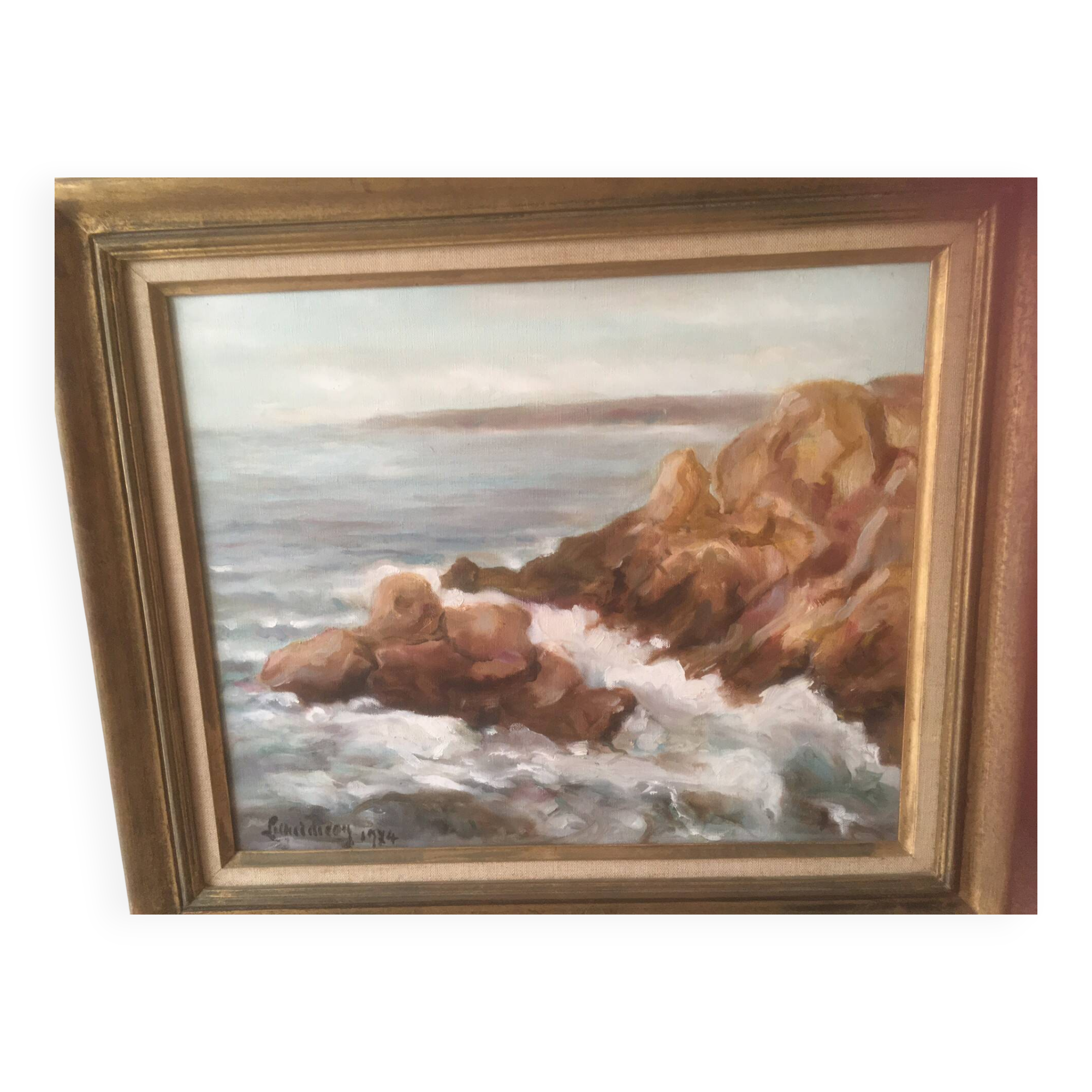 Tableau huile sur toile La pointe du raz bretagne 1974