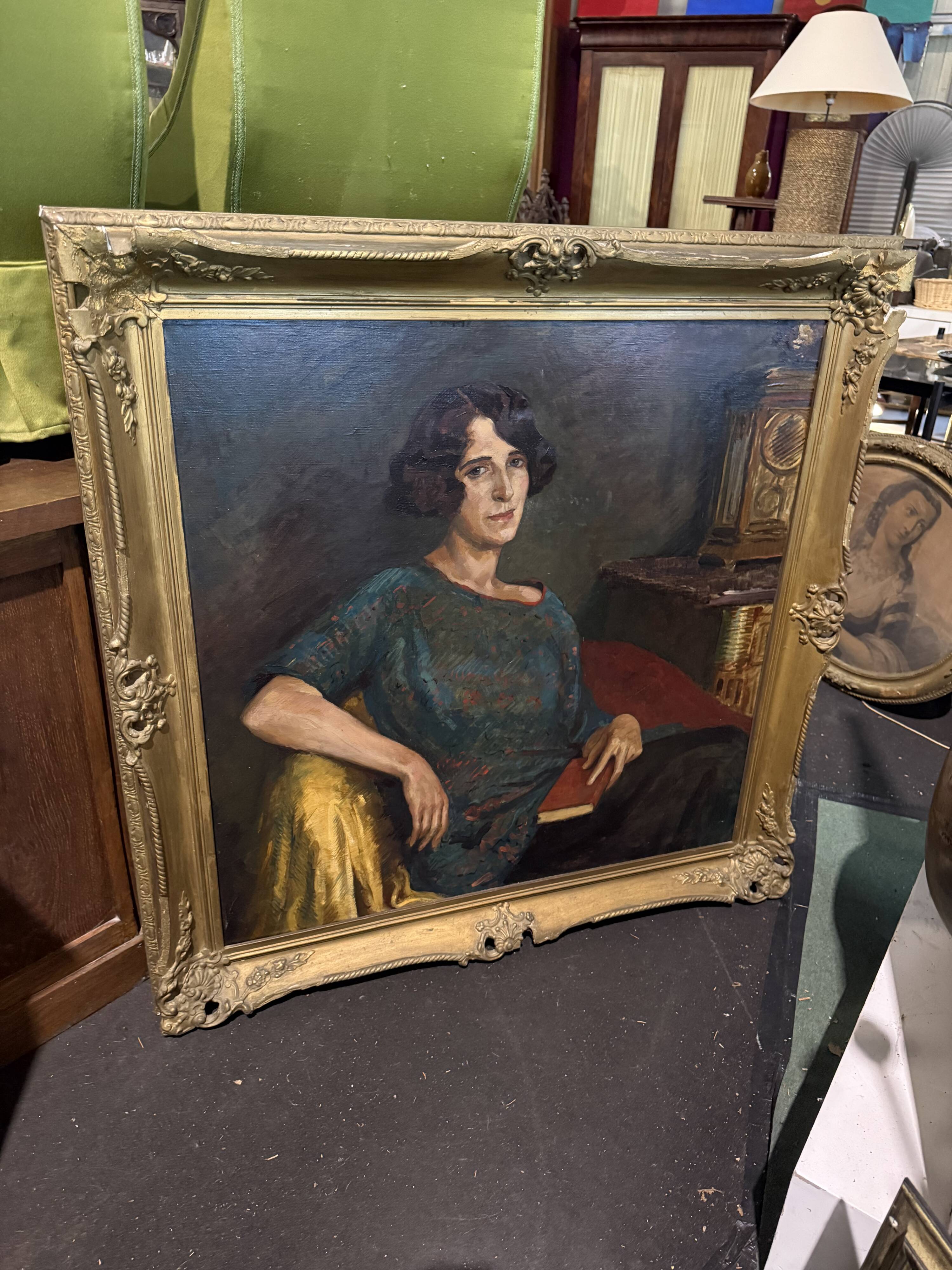 Oil painting portrait on canvas from the 19th century.