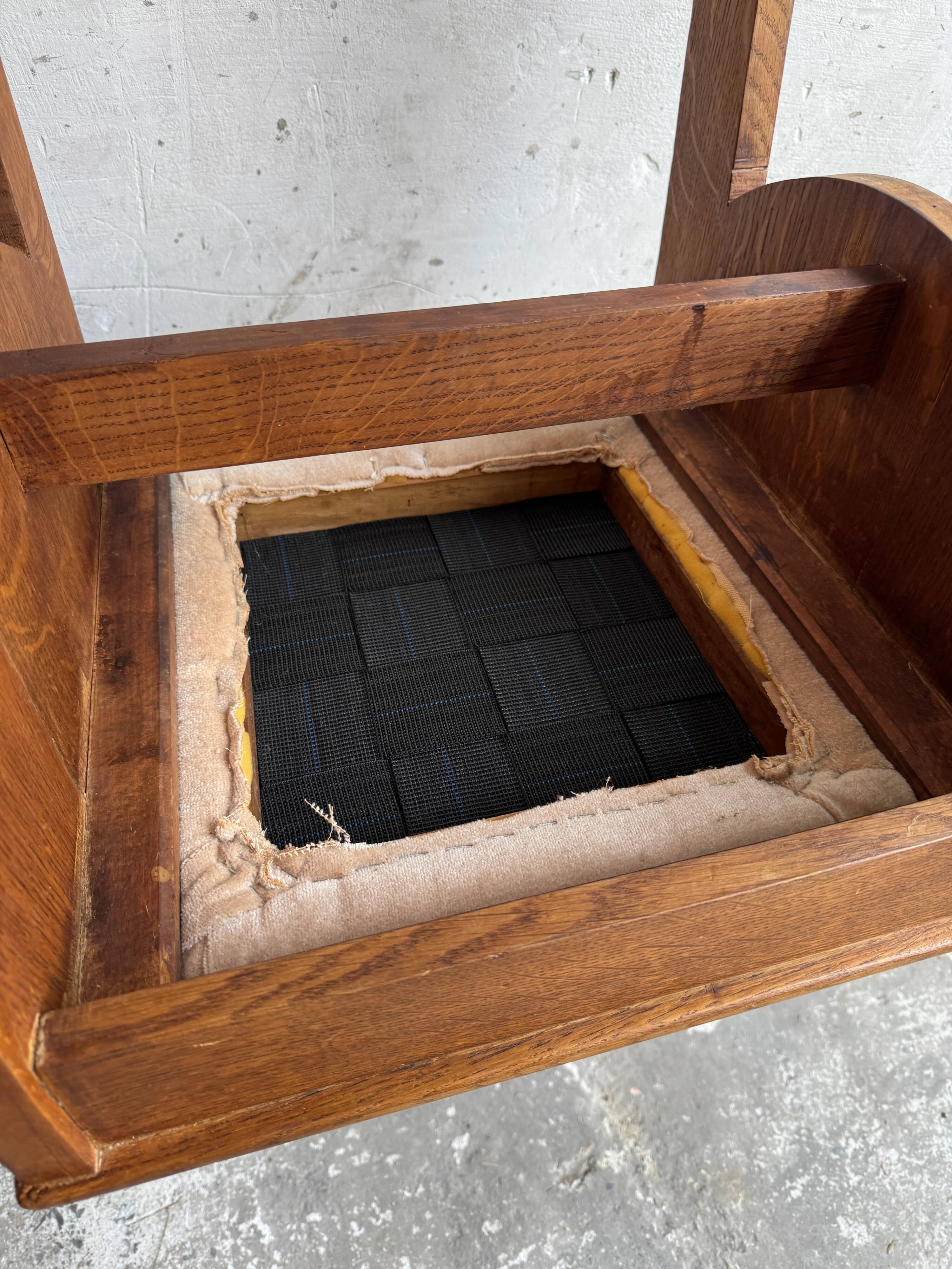 Set of 6 Amsterdamse School Art Deco Dining Chairs, Warm Oak Wood with Beige Upholstery