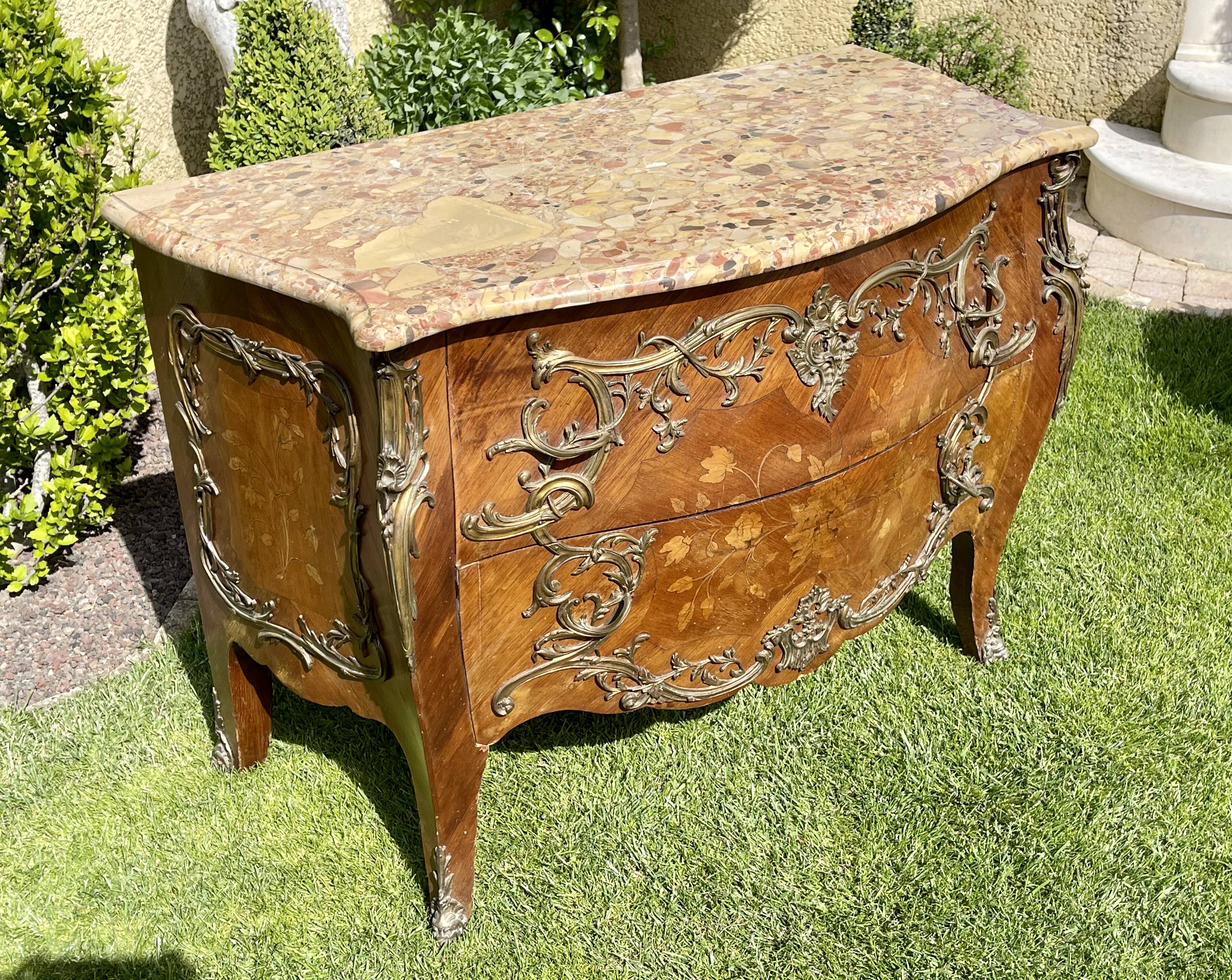 Chest of drawers marquetry & bronze style Louis XV
