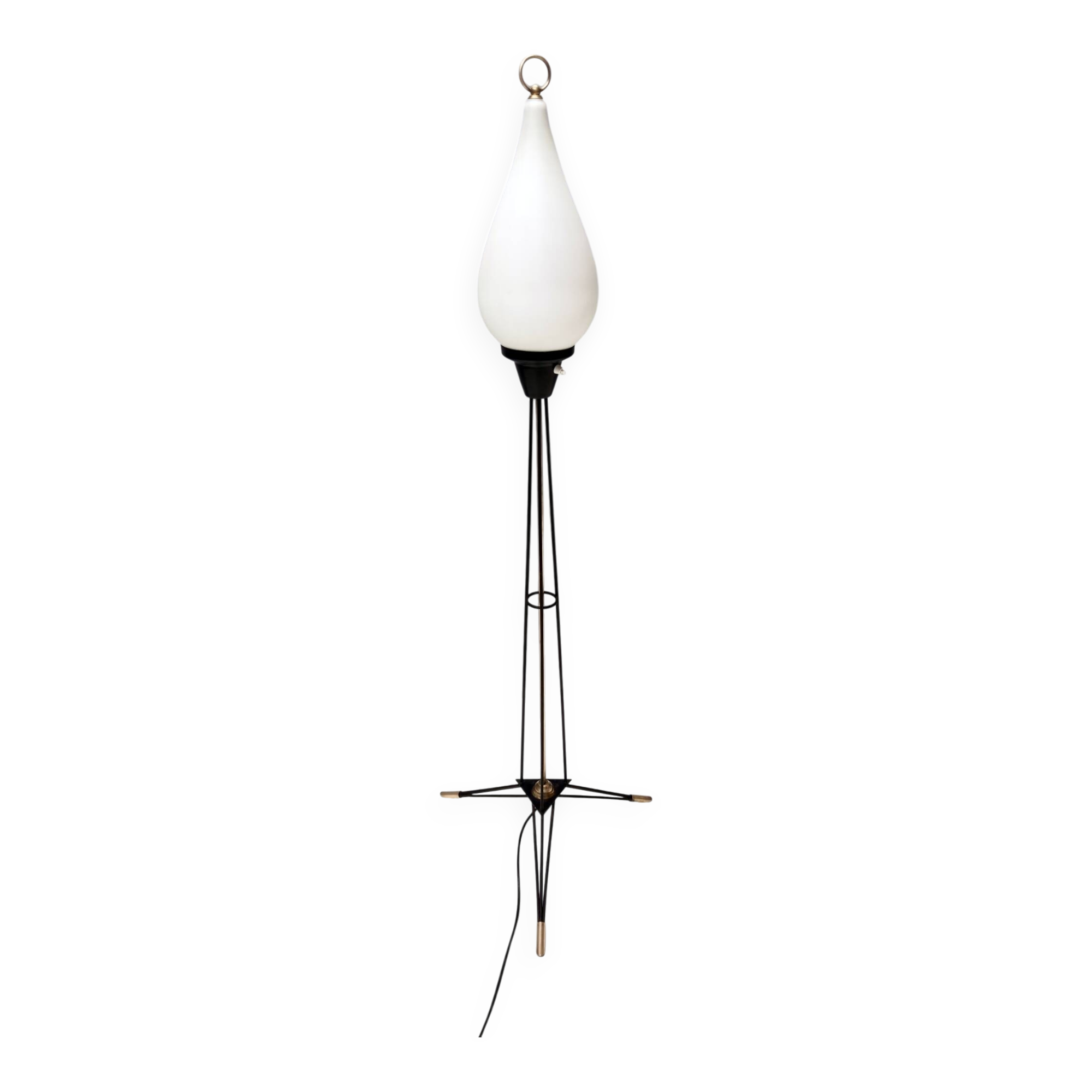 White Opaline Glass and Black Iron Floor Lamp by Stilnovo, Italy