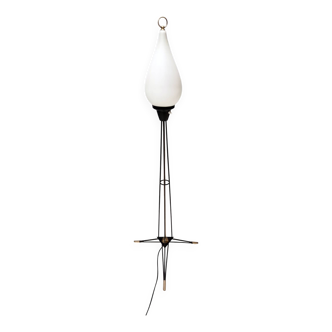 Lampadaire en verre opalin blanc et fer noir par Stilnovo, Italie