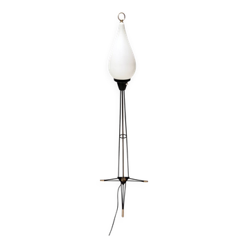 White Opaline Glass and Black Iron Floor Lamp by Stilnovo, Italy