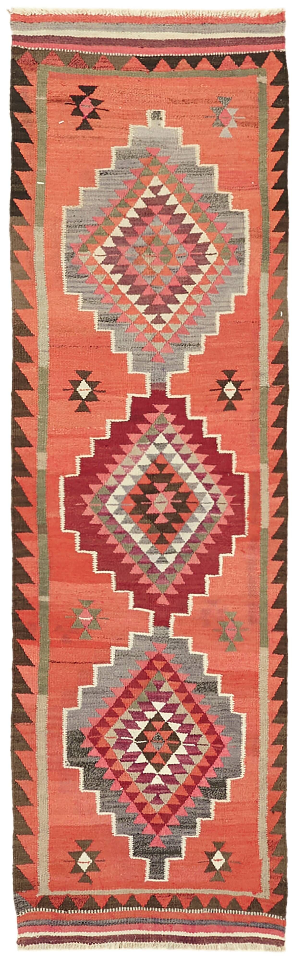 Turkish Handwoven Vintage Herki Kilim 98 cm x 313 cm