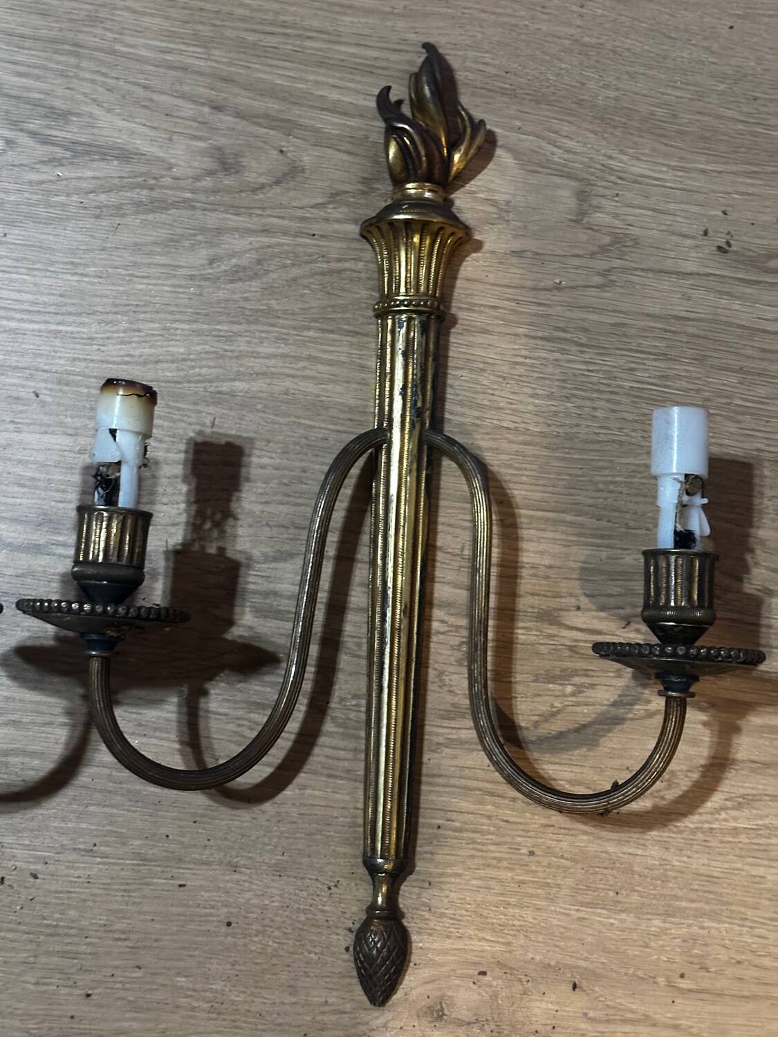 Pair of wall sconces in gilded brass – 2 lights – Louis XVI style