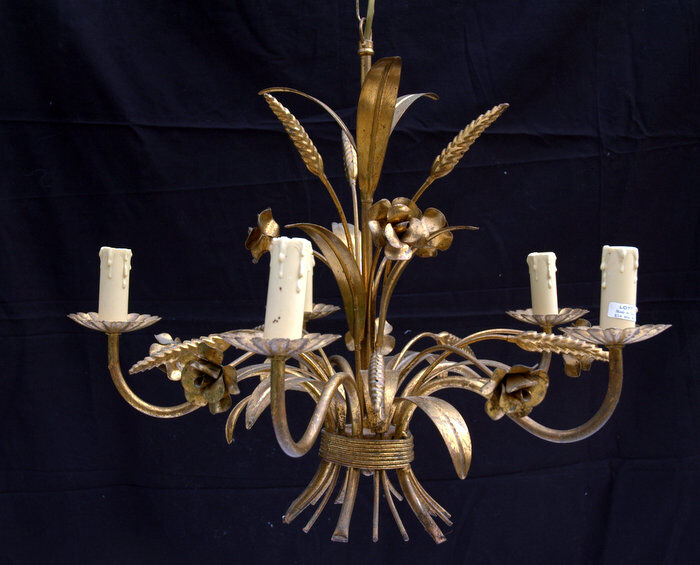 Vintage gold metal chandelier 70