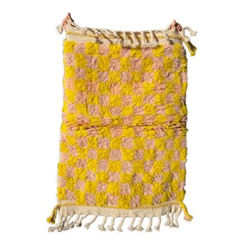 Tapis marocain berbère à damiers jaune et beige 100x150cm