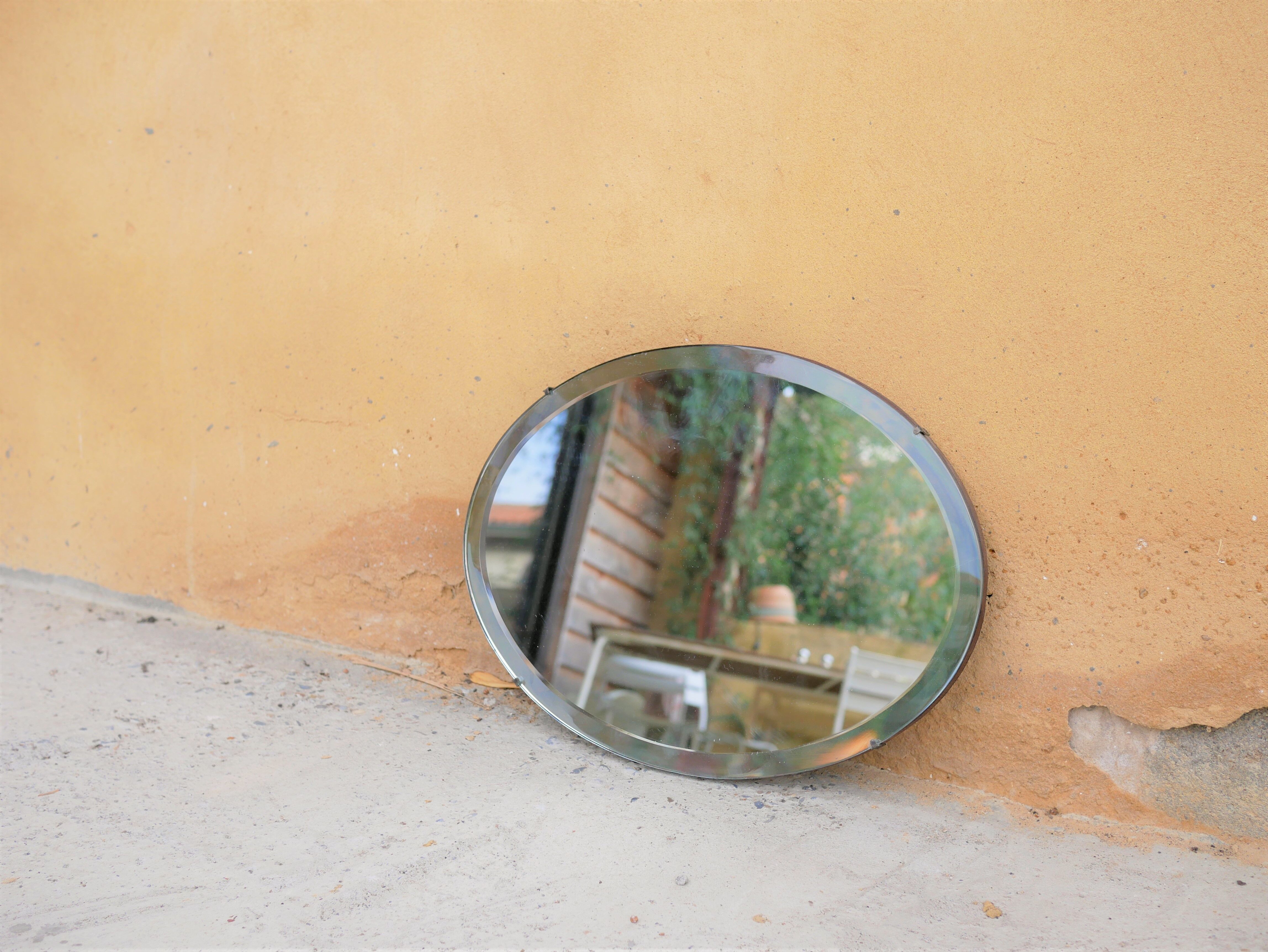Vintage art deco bevelled oval mirror