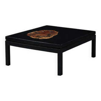 Aldo Chale coffee table - made of petrified wood from Arizona, resin, and lacquered wood.