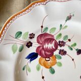 6 Plates and Dish with painted flowers Manufacture de Longchamp Model Monaco 1960s