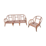 Bench & rattan armchair bambou 1980