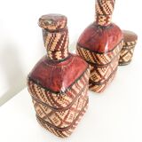 Lot of 2 ethnic leather-wrapped bottles and box