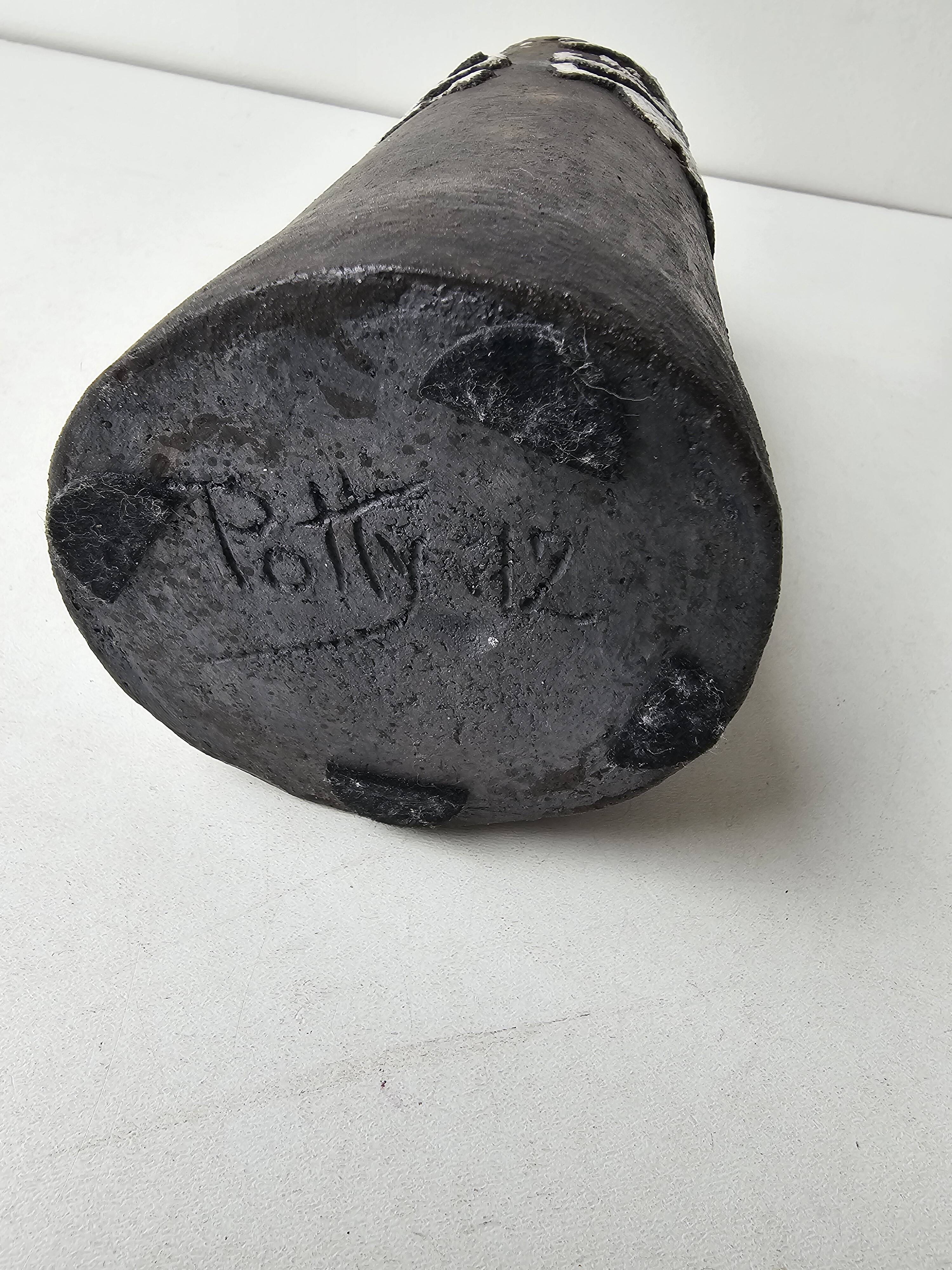Raku ceramic roll vase signed Potty
