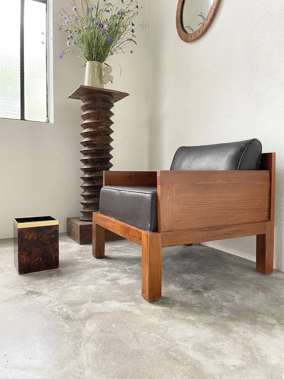 Tortoiseshell, resin and brass trash can from the 50s