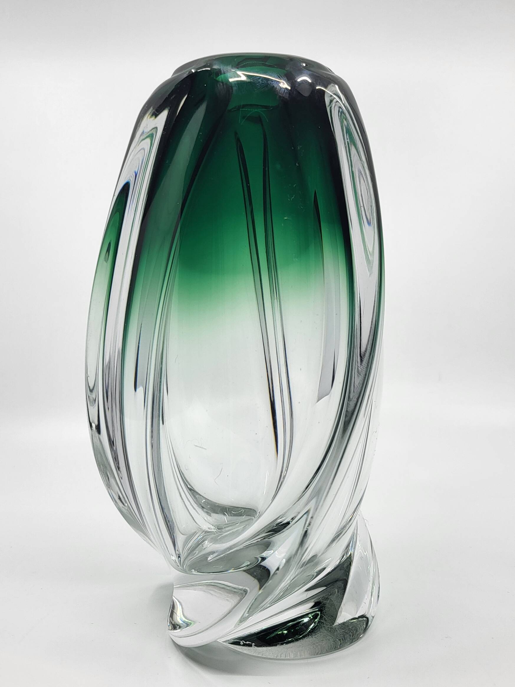 Vintage Val St Lambert green blown glass ovoid vase, Belgium