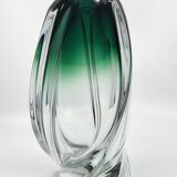 Vase vintage Val St Lambert en verre soufflé vert de forme ovoïde, Belgique