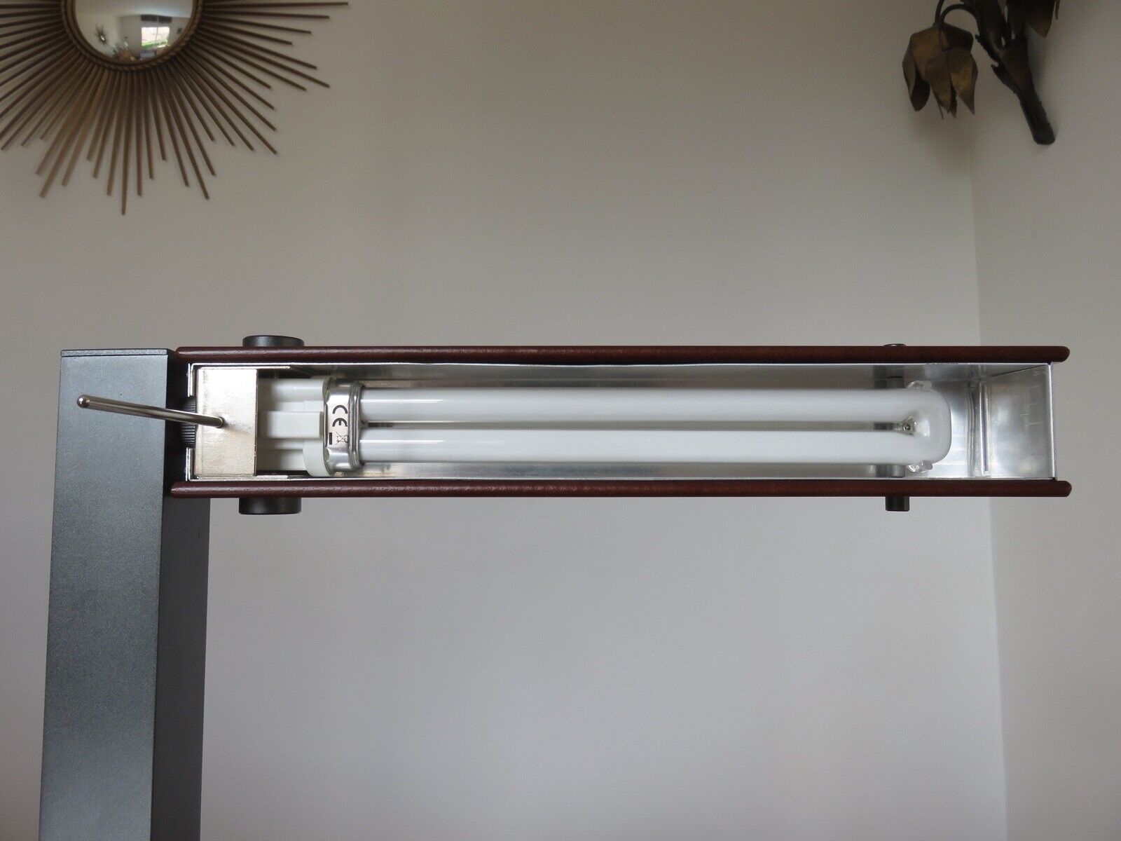 Minimalist teak and metal desk lamp, germany 2000s