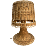 Rattan wicker mushroom table lamp, 1960s-1970s
