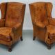 Old Patinated Dutch Cognac Colored Leather Club Chair, Set of 2