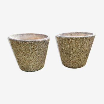 Pair of conical concrete, gravel planters, from the 70/80
