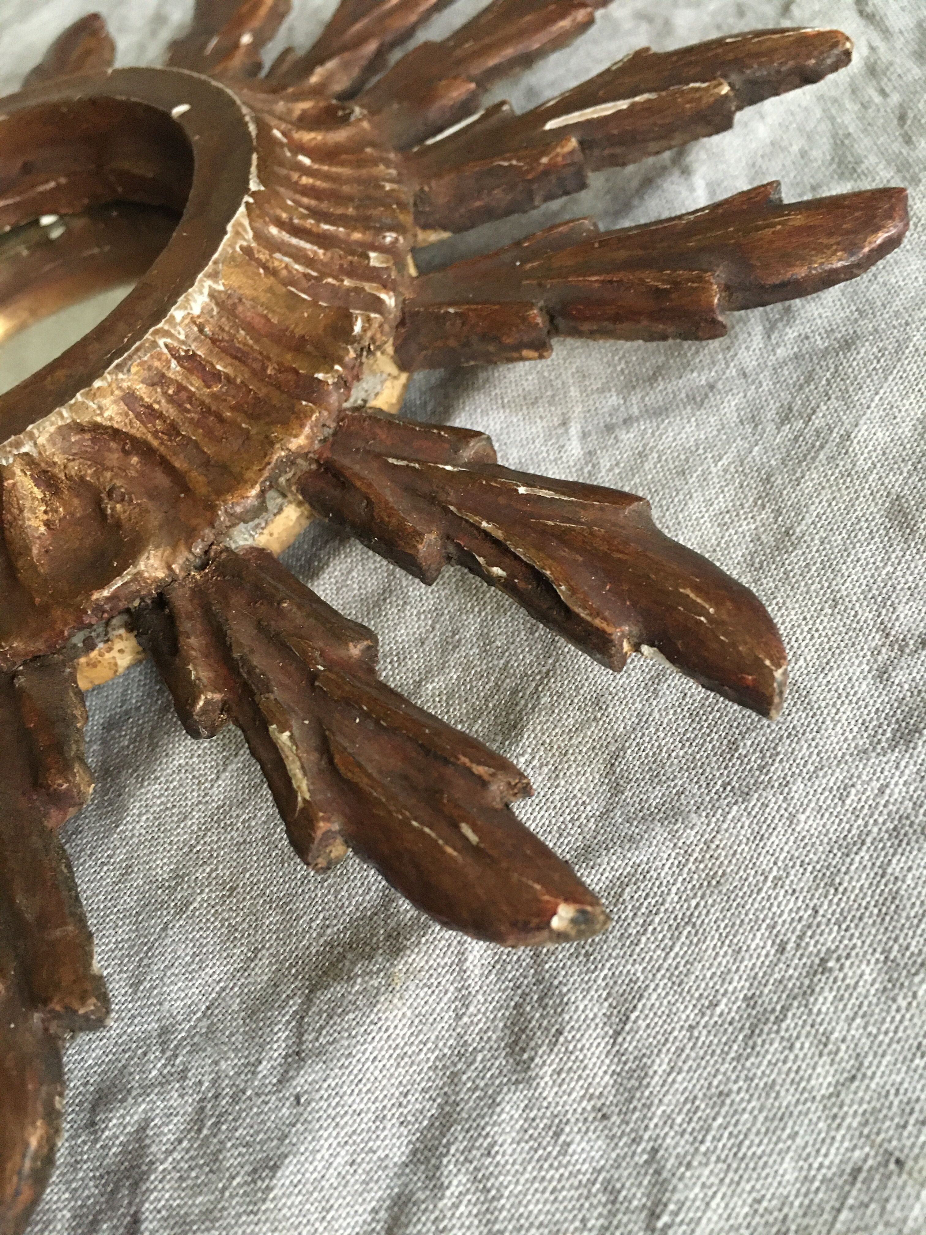 Gilded wood sun mirror, 60s