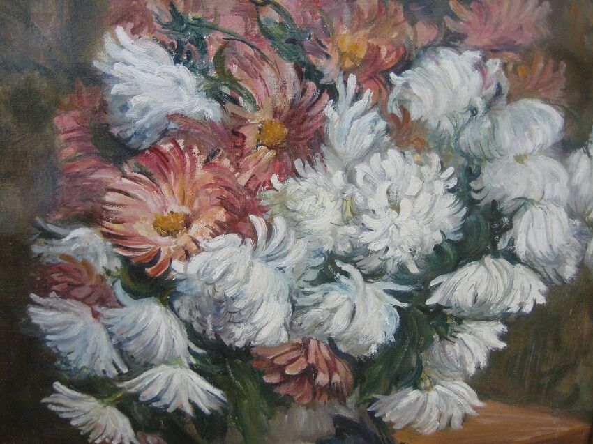 Bouquet of flowers ancien tableau signed Schwartz