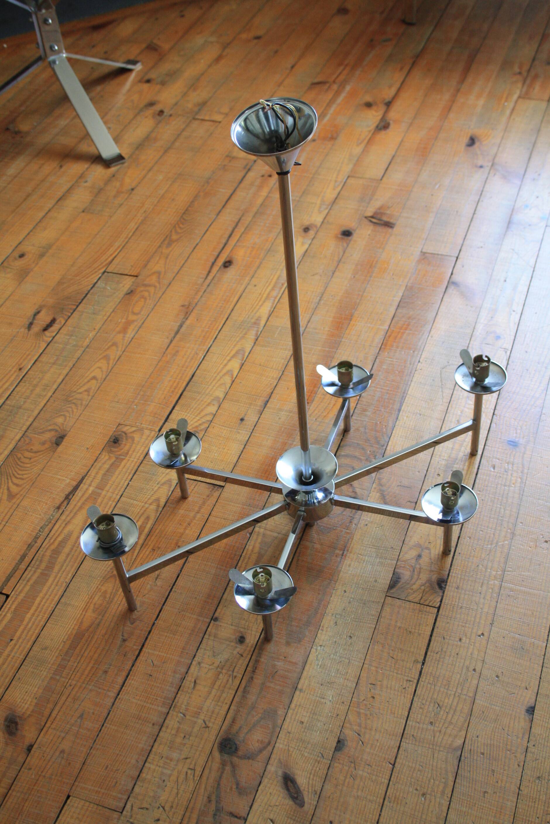 Lustre Gaetano Sciolari metal chromé et opalines