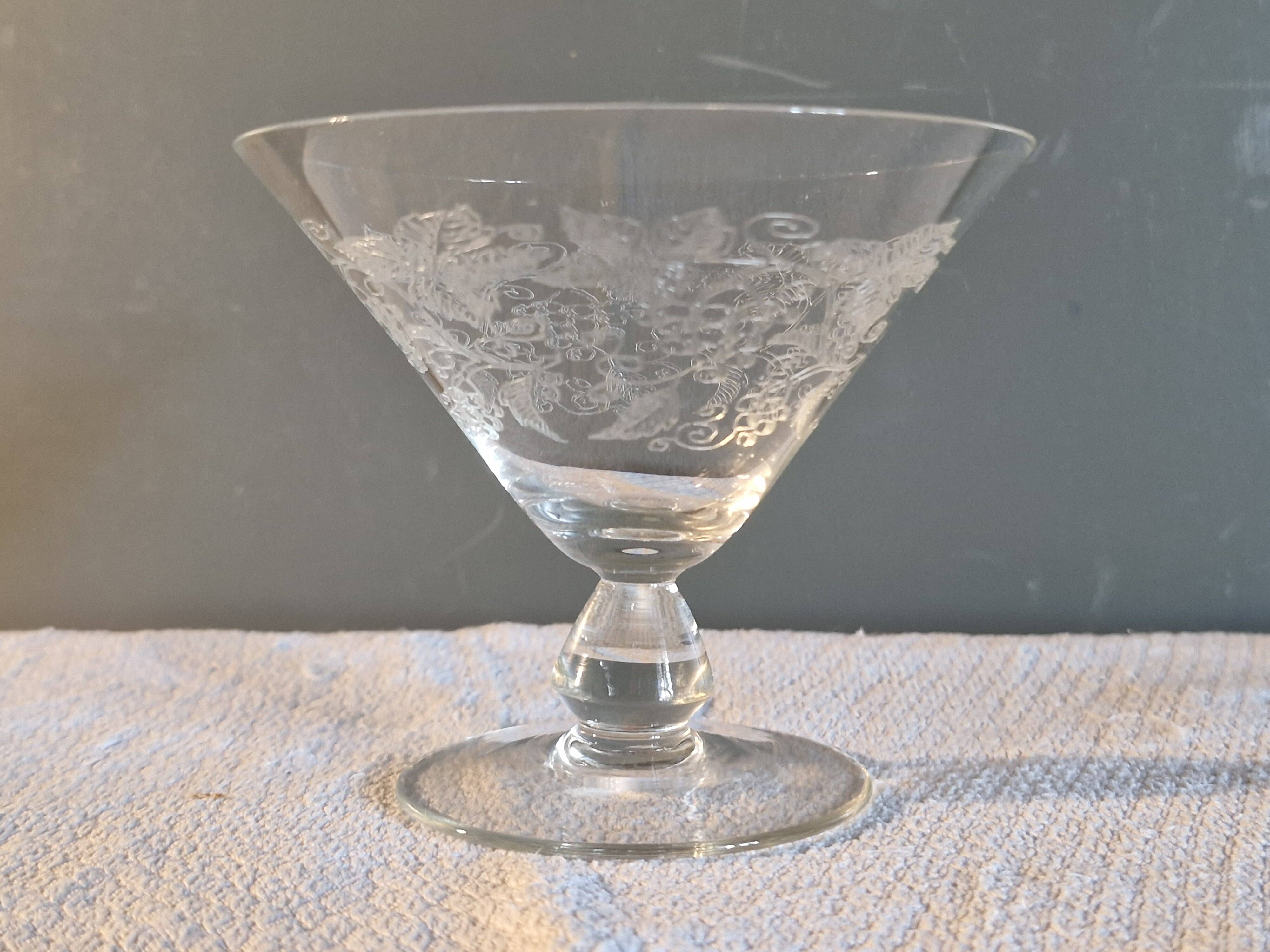 7 Art Deco crystal champagne coupes, grape clusters (+ 2 gifts)