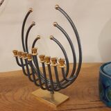 Menorah Hanoukia gold and silver plated, made in Israel by Karshi, 1970