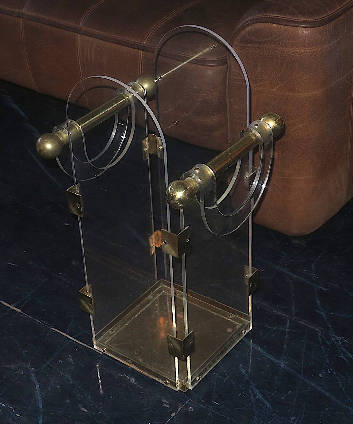 Umbrella stand in brass and clear lucite / plexiglass, 1960s