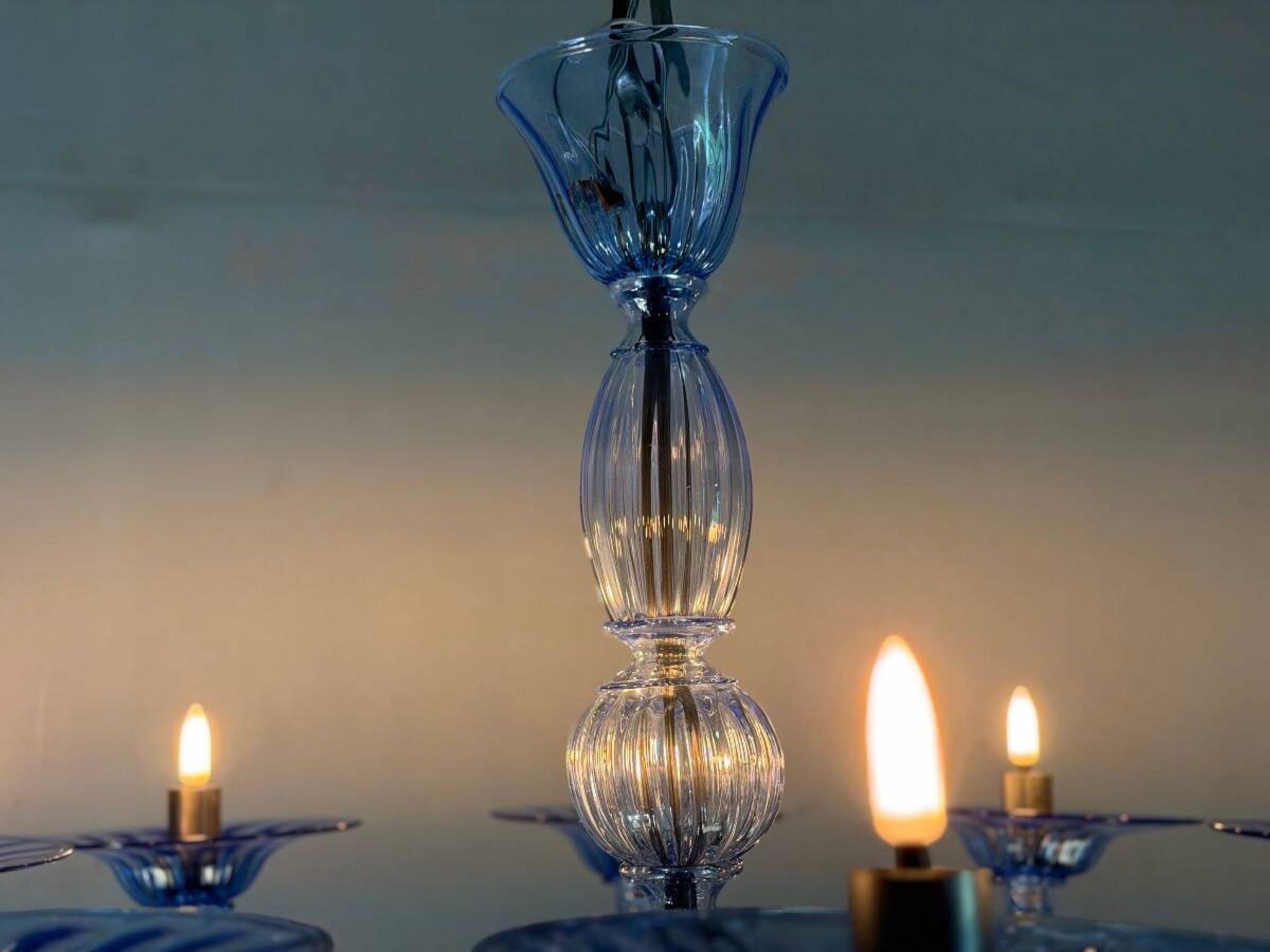 Lustre vénitien en verre de Murano bleu, vers 1980