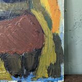 Peinture à l’huile figurative vintage non encadrée moderne du milieu du siècle « Affection »