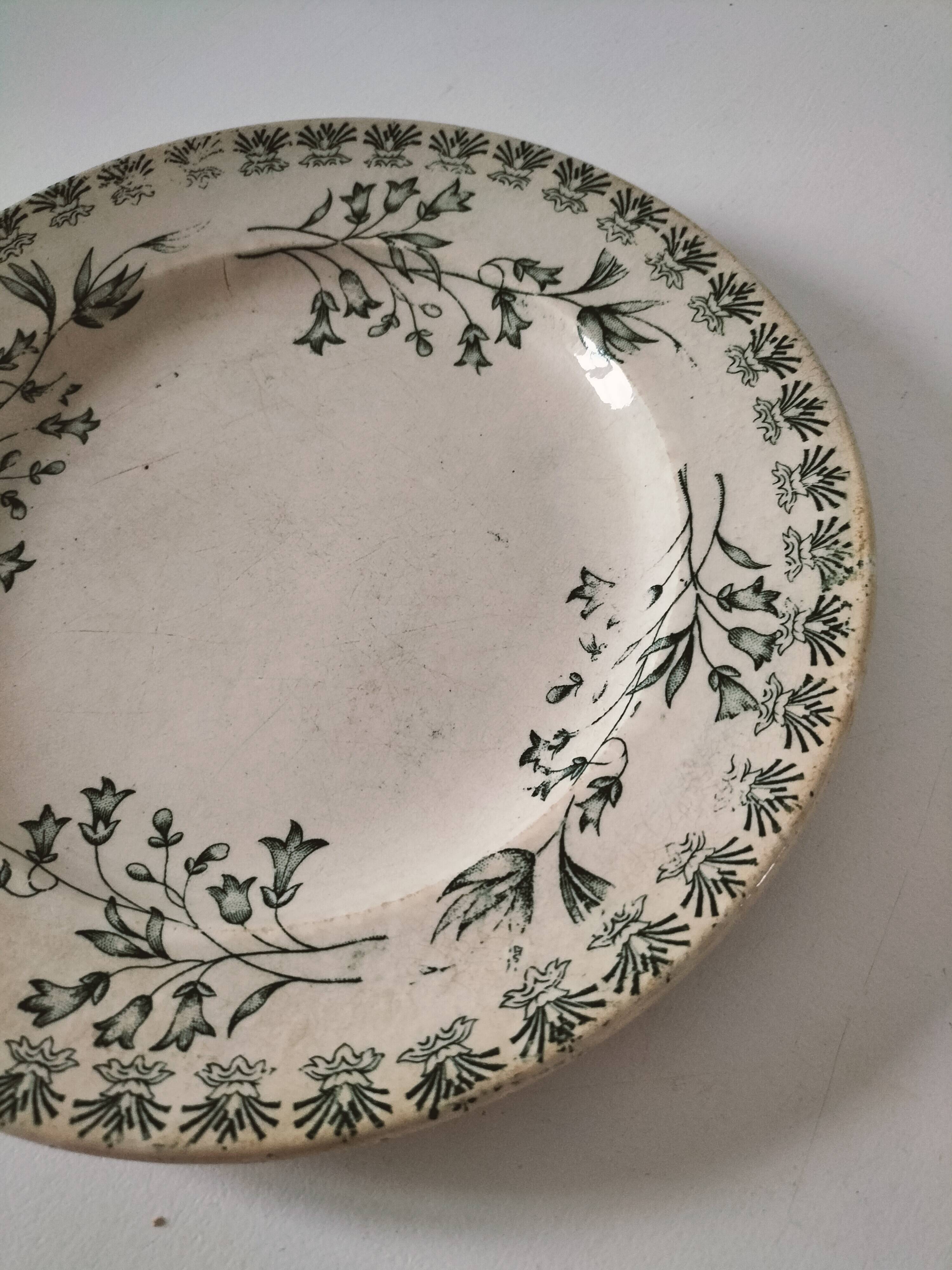 Antique ironstone plate with green floral decoration, circa 1900