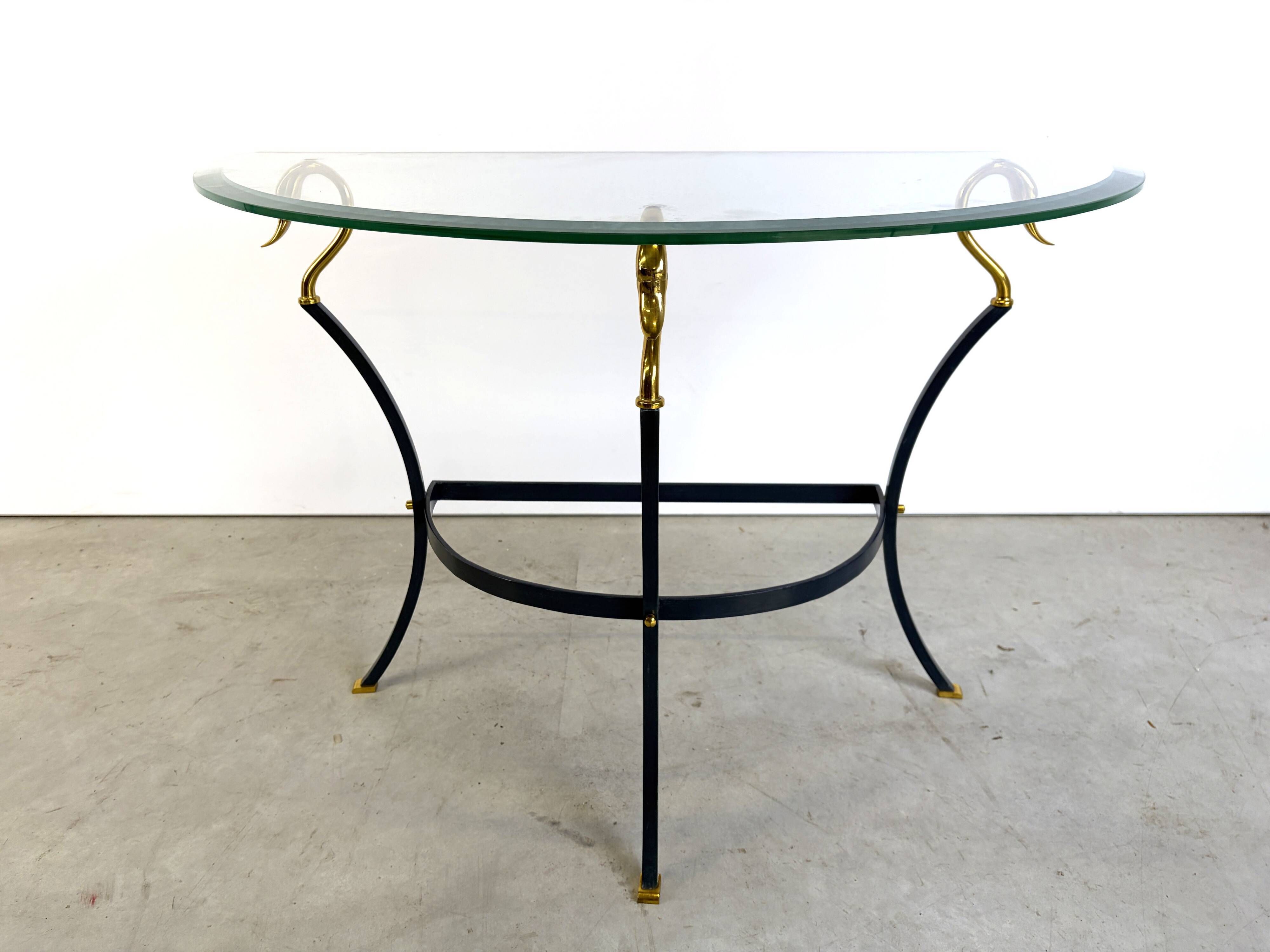 Hollywood regency brass swan console, 1980s