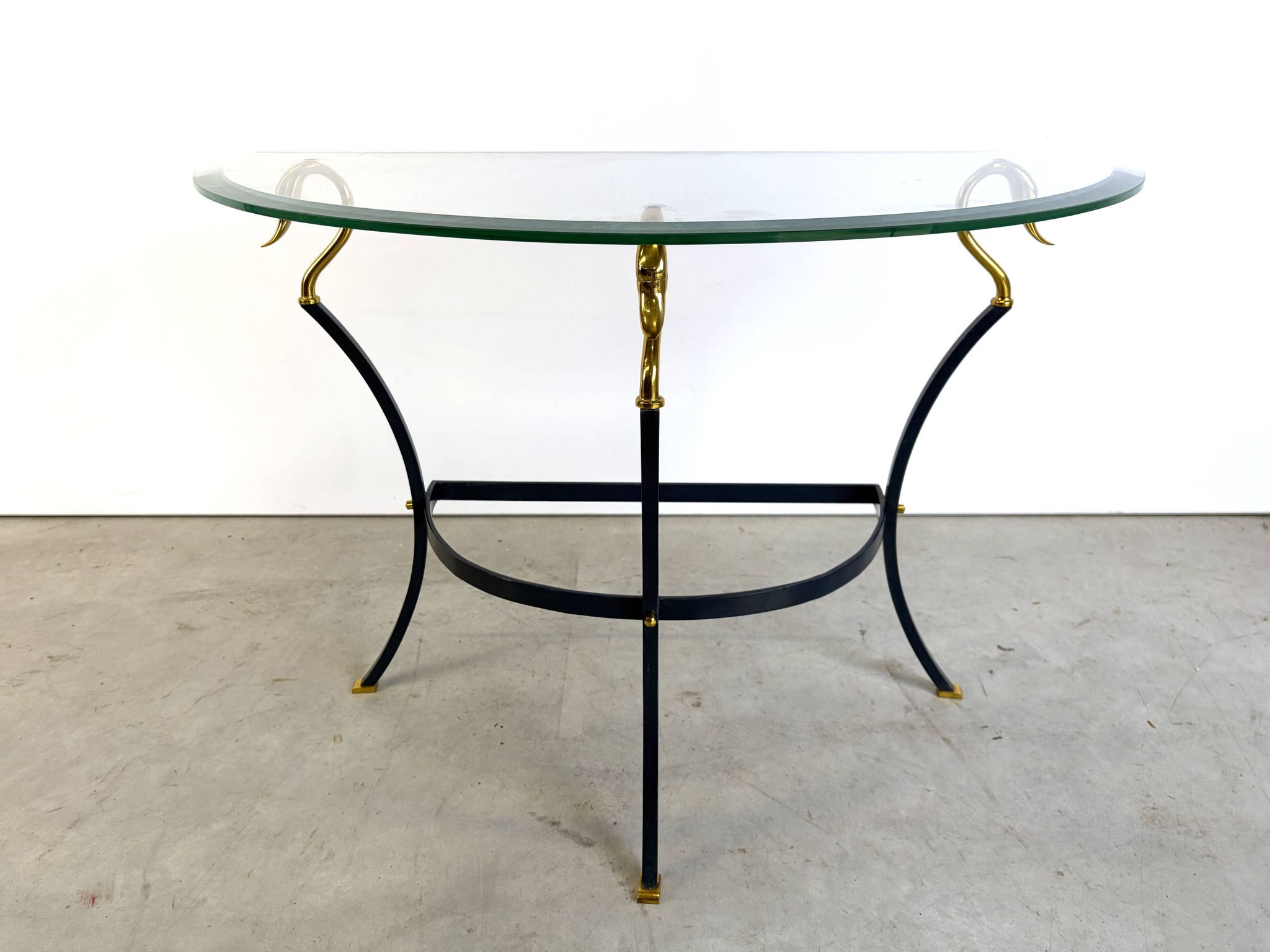 Hollywood regency brass swan console, 1980s