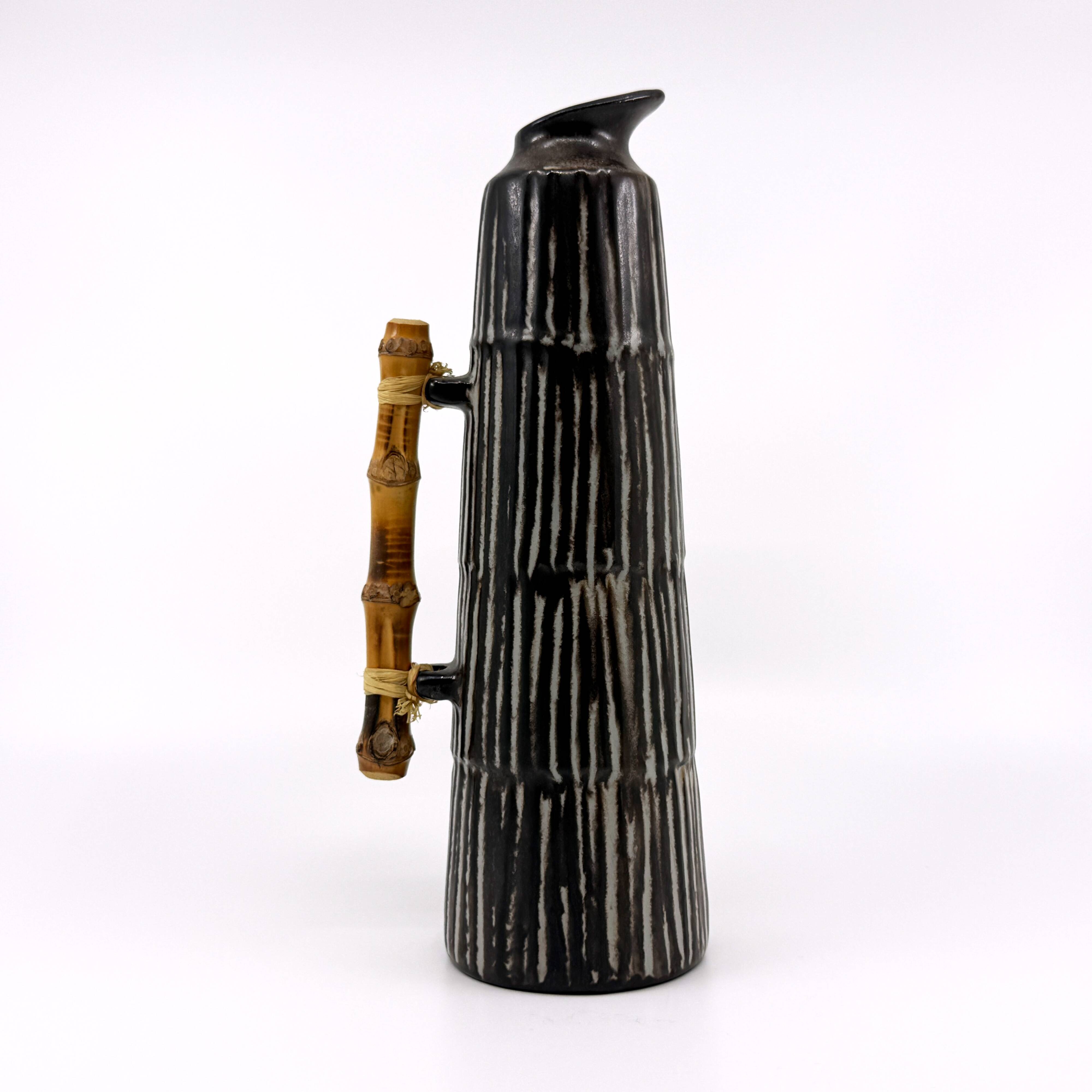Vintage ceramic and bamboo pitcher vase • BR Keramik Denmark • 1960s