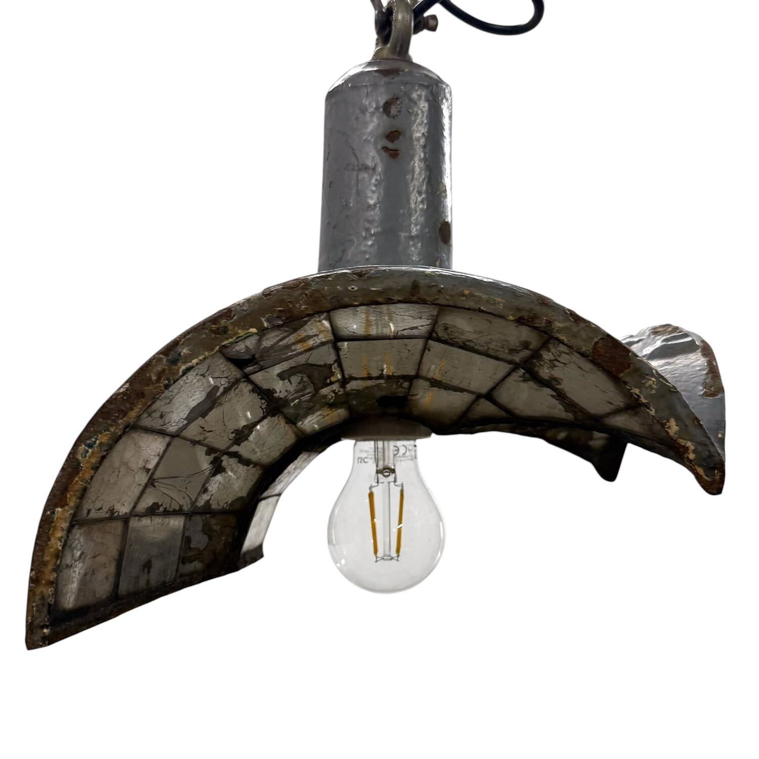 Vintage industrial mirrored pendant light by Esla