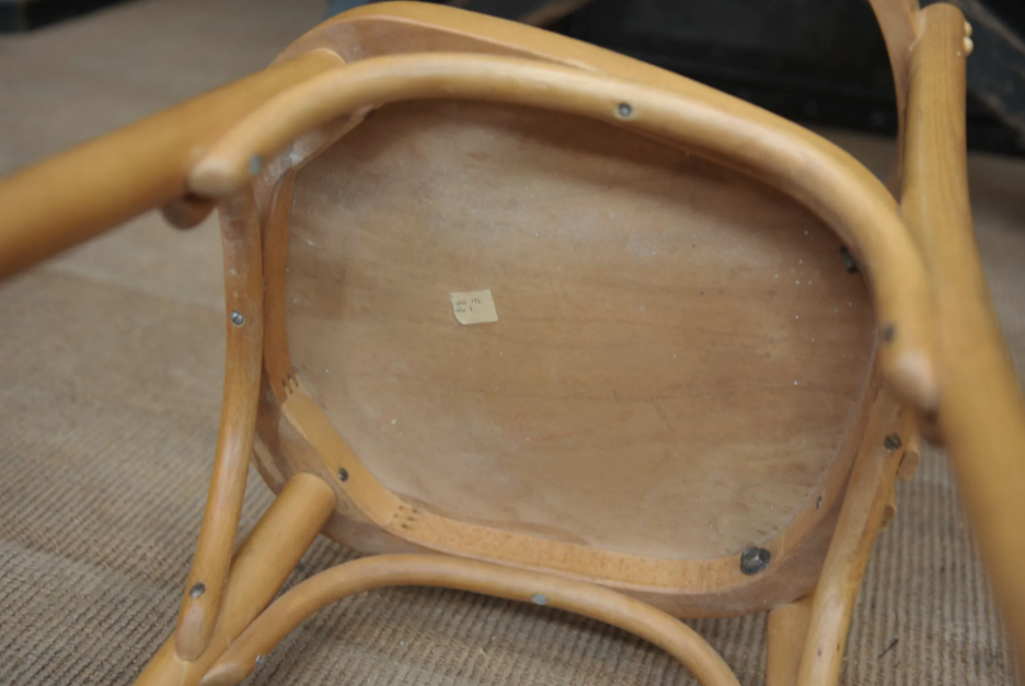Set of 10 curved beech bistro chairs from the 1950s
