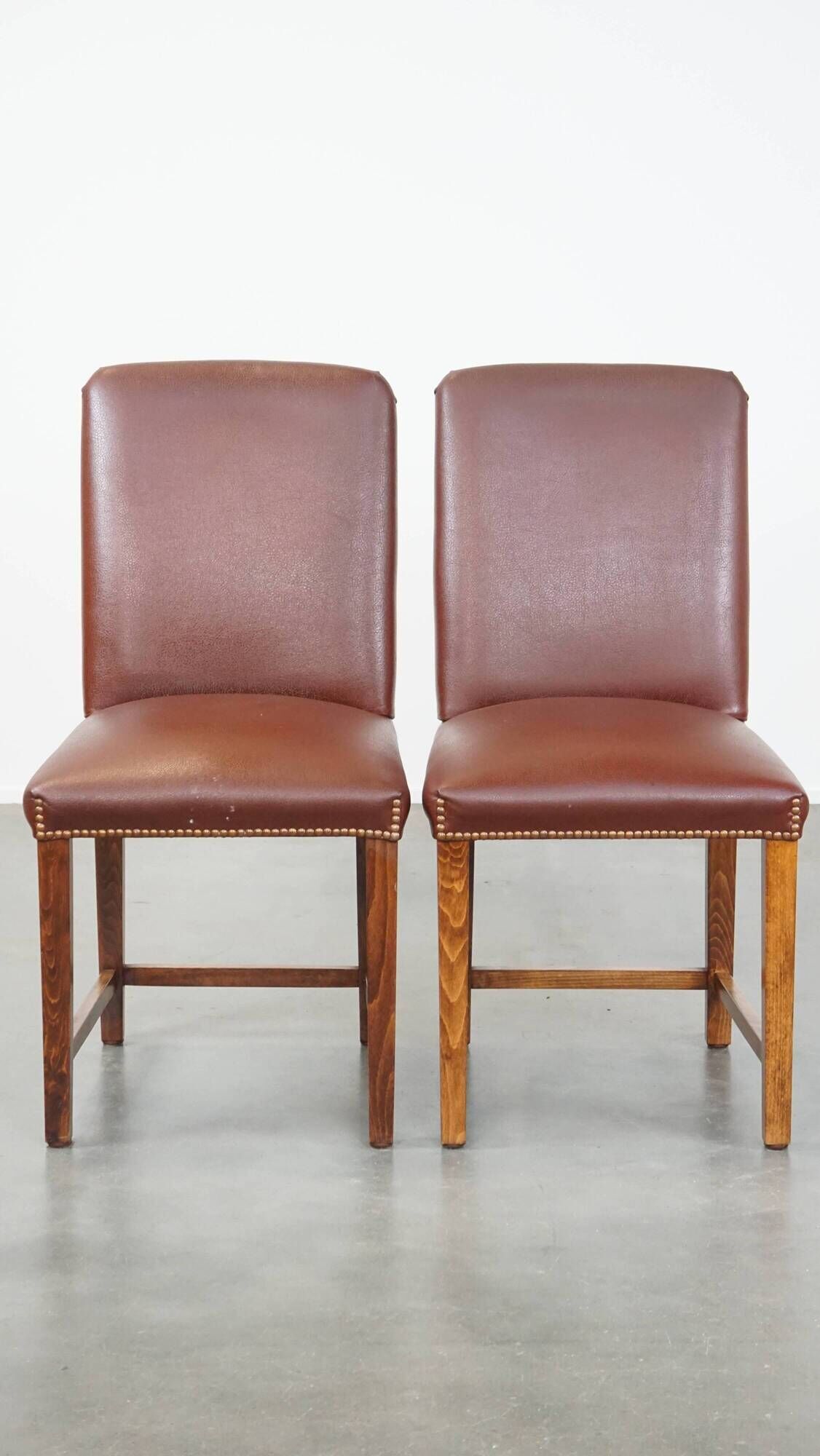 Set of 4 English style dining chairs in cognac-colored leather